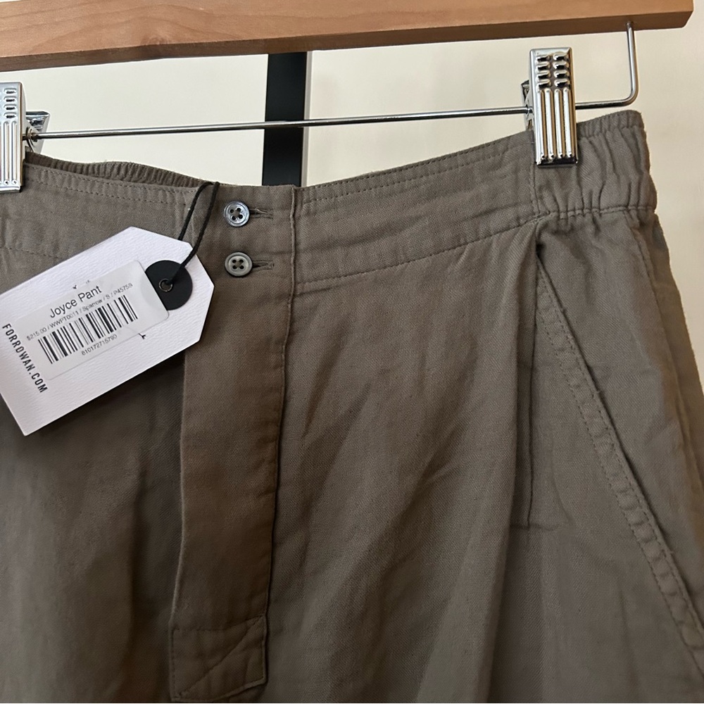 Wide Leg Linen-Blend Pants in Olive Taupe - Picture 3 of 10